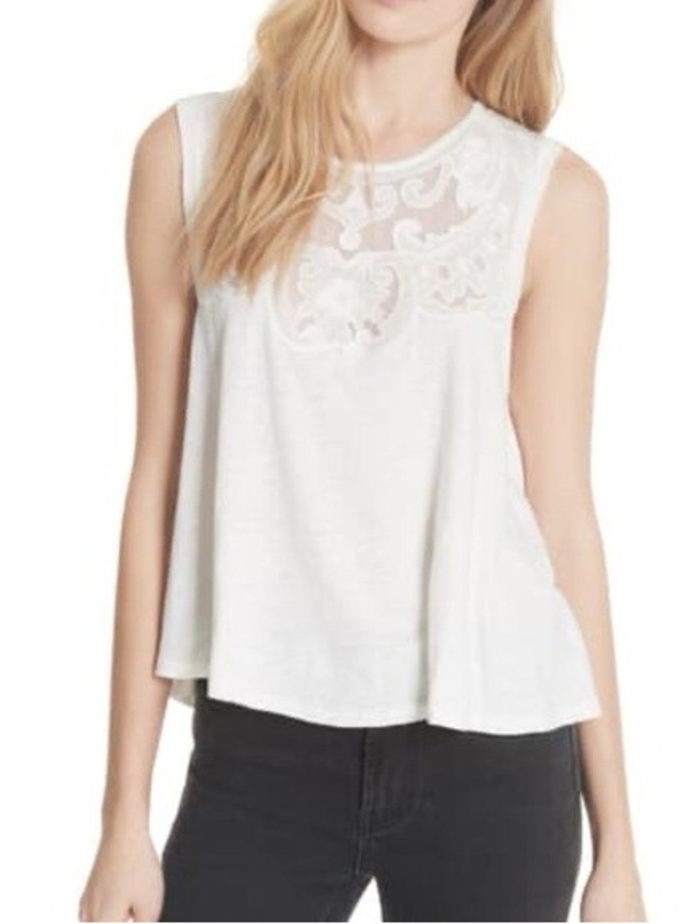 Free People Meant To Be Swing Top Linen Blend in Ivory Boho Cottagecore NWOT
